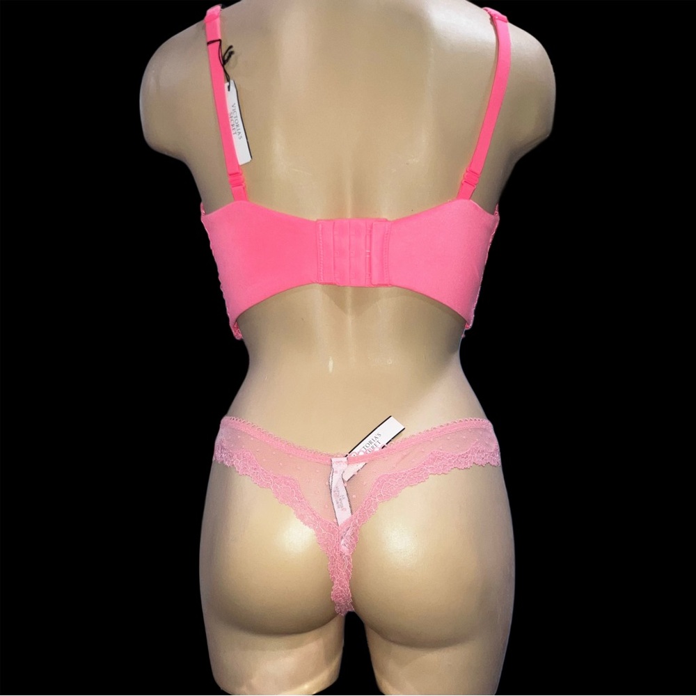 Victoria’s Secret Body Demi Lace Bustier Longline Bra Panty Set Pink Coral 34D S - Picture 3 of 11